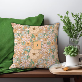 Almofada Monograma do padrão floral bege pastel