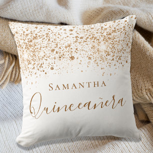Almofada Monograma do pó branco de quinceanera