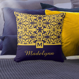 Almofada Monograma Dourado Azul Clássico
