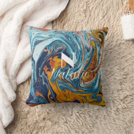 Almofada Monograma Dourado Azul Elegante