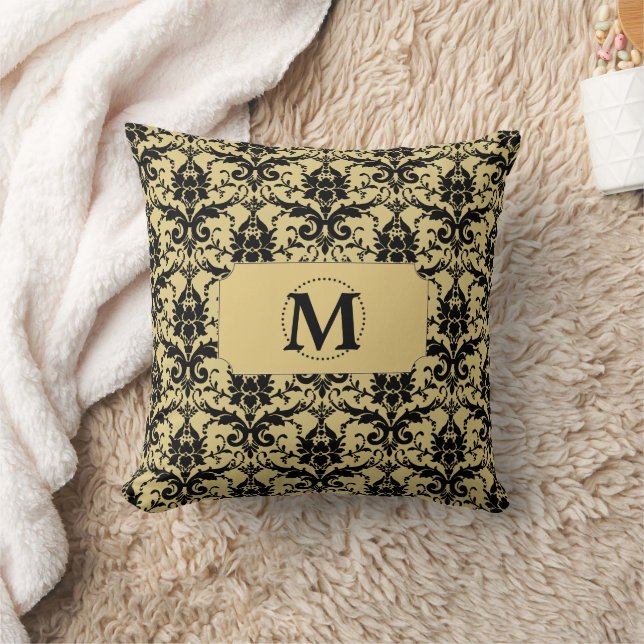 Almofada Monograma Dourado Black Damask (Cobertor)