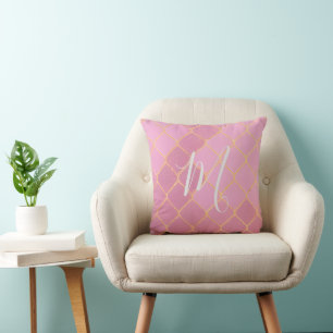 Almofada Monograma Dourado cor-de-rosa moderno