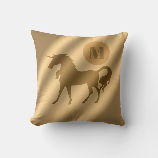 Almofada Monograma Dourado de luxo Unicorn (Frente)