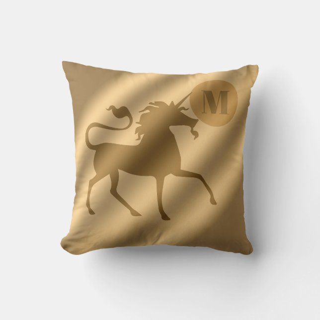 Almofada Monograma Dourado de luxo Unicorn (Frente)
