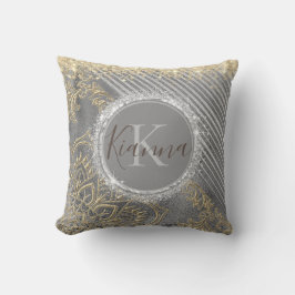 Almofada Monograma Dourado do Lotus Mandala Silver Glitter