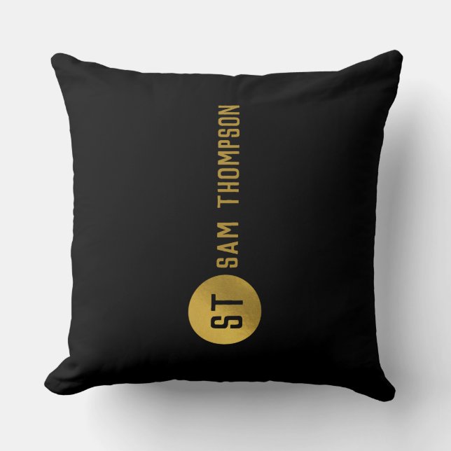 Almofada Monograma Dourado e negro elegante (Frente)