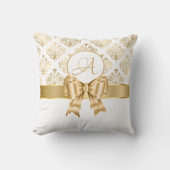 Almofada Monograma Dourado Elegante (Frente)