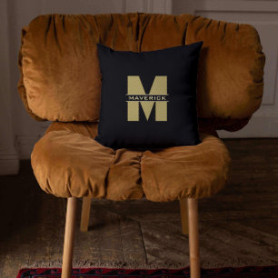 Almofada Monograma Dourado Negro Nome Moderno Elegante Masc