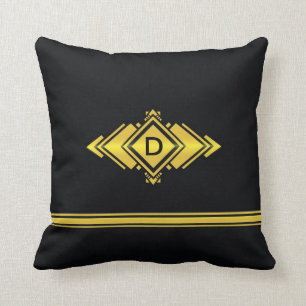 Almofada Monograma Dourado & preto do estilo do art deco