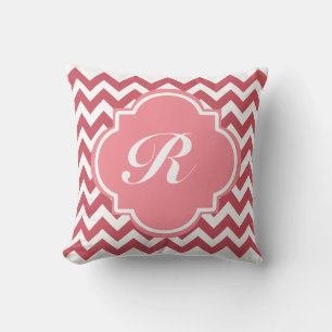 Almofada Monograma Dusty Rosa e Deep Red Chevron