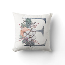 Monograma E Floral Aquarela Azul Rosa Bege 