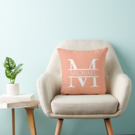 Almofada Monograma e Nome do Pêssego Elegante Personalizado