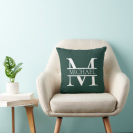 Almofada Monograma e nome Elegante Emerald Verde Personaliz