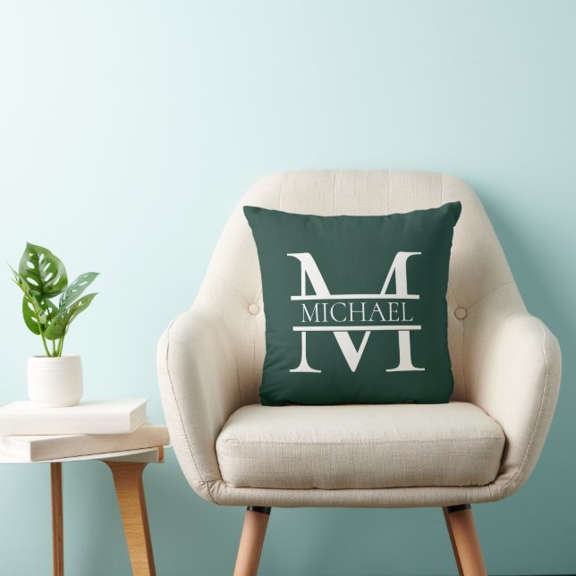 Almofada Monograma e nome Elegante Emerald Verde Personaliz (Cadeira)