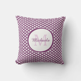 Almofada Monograma e Nome Modernos em Roxo e Branco com Con