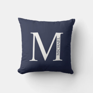 Almofada Monograma e Nome Personalizados Azul-marinho
