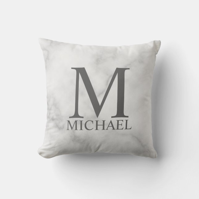 Almofada Monograma e Nome Personalizados do Marble Branco (Frente)