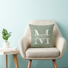 Almofada Monograma e nome verdes para sábado personalizado