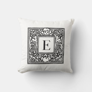 Almofada Monograma E Padrão Floral Branco e Preto inicial