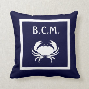 Almofada monograma e WHITE CRAB & Anchor WHITE em AZUL