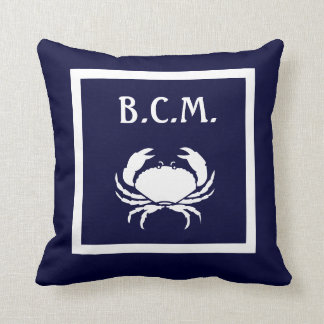 Almofada monograma e WHITE CRAB & Anchor WHITE em AZUL