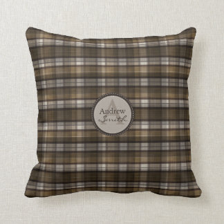 Almofada Monograma elegante da xadrez de Café-Brown