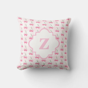 Almofada Monograma Elegante de Cereja Rosa-Cor-de-Água