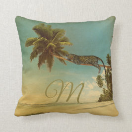 Almofada Monograma Elegante de Palma Tropical Leopardo-Vint