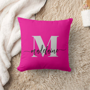 Almofada Monograma Elegante preto-rosa-quente