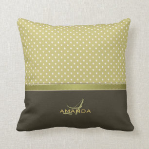 Almofada Monograma Elegante Verde Azeitona Dourado e Ecru