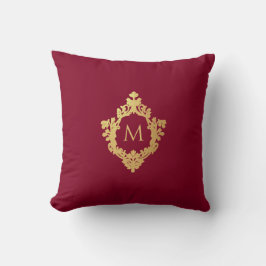 Almofada Monograma Elegante Vintage de Crista em Burgundy e