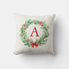 Almofada Monograma em aquarela de coroa de Natal moderna