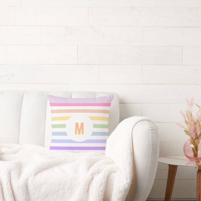 Almofada Monograma em Círculo Branco Banhas Arco-íris Paste (Sofá)