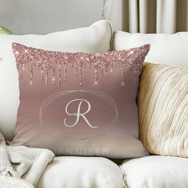 Almofada Monograma em Glitter Rosa Dourado e Prata (Criador carregado)