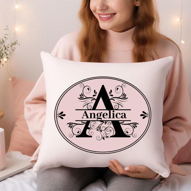 Almofada Monograma Feminino A com o nome do cheio em rosa m (Criador carregado)