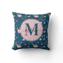 Monograma Flor Borboleta Rosa Azul Chic