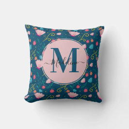 Almofada Monograma Flor Borboleta Rosa Azul Chic