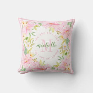 Almofada Monograma Floral Aquarela Blusa Bebê Rosa