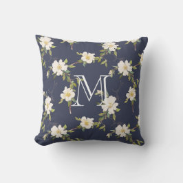 Almofada Monograma Floral Azul Marinho Branco