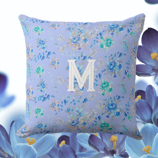 Almofada Monograma Floral Azul Vintage