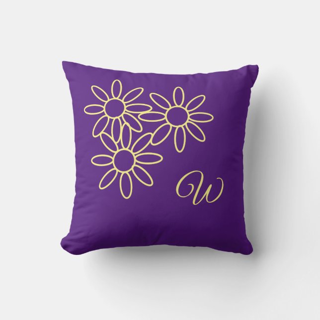 Almofada Monograma Floral Bonito Roxo e Simples (Frente)