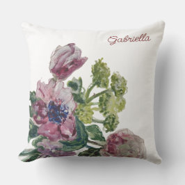 Almofada Monograma floral branco, branco, cor-de-rosa