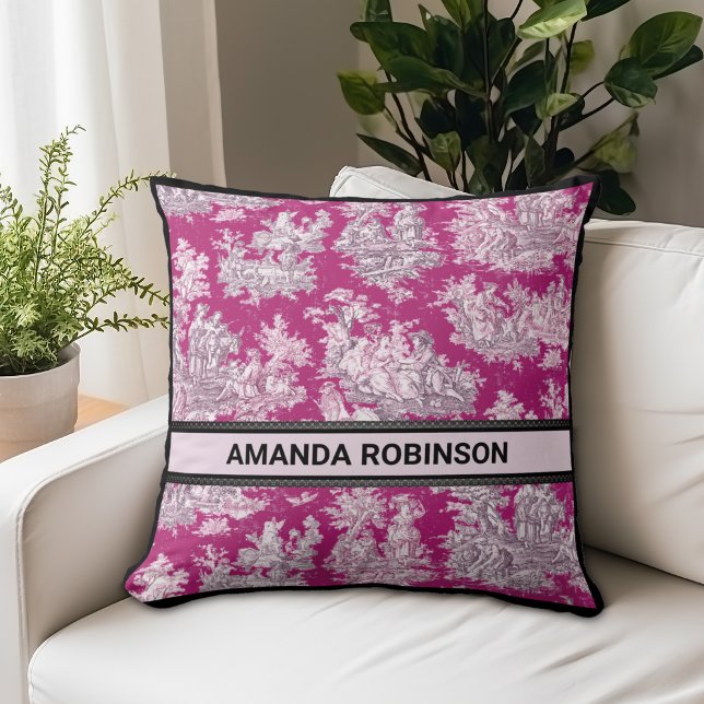 Almofada Monograma floral cor-de-rosa magenta de jouy (Criador carregado)