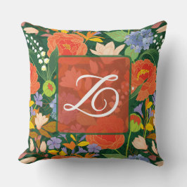 Almofada Monograma Floral da Selva Vibrante Personalizado