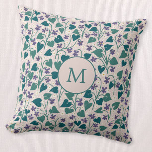 Almofada Monograma Floral de Anêmona Violeta de Madeira Bot
