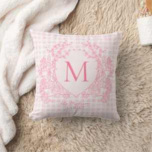 Almofada Monograma Floral de Crest Floral, Cor-de-Rosa,