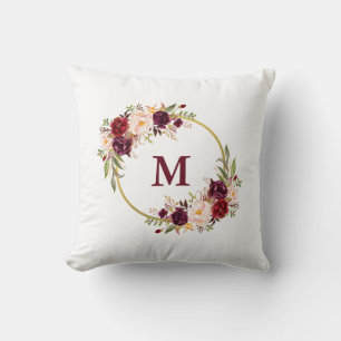 Almofada Monograma Floral Dourado com Borda Aquática