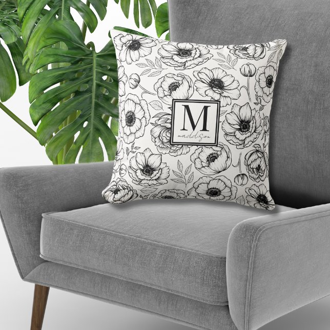 Almofada Monograma Floral Elegante (Elegant Floral Monogram Throw Pillow)