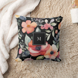 Almofada Monograma floral em aquarela elegante moderna