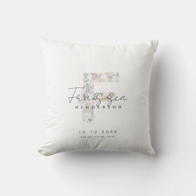 Almofada Monograma Floral F Bebê Aposta Branco Rosa (Frente)